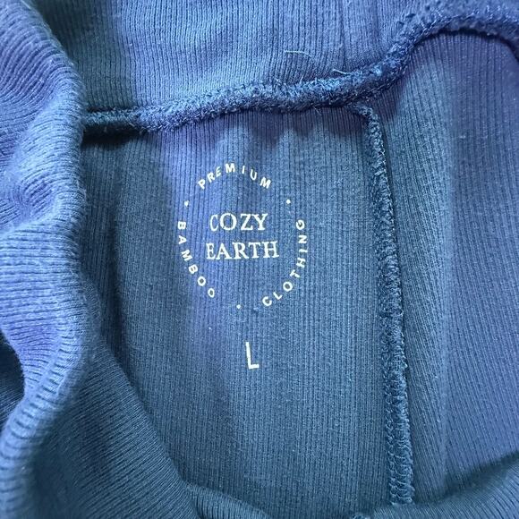 Cozy Earth Bamboo Rib-Knit Wide Leg Rib Lounge Pants Navy Blue Size Large - Picture 3 of 7